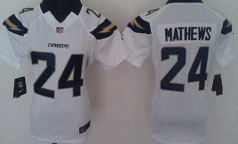 Nike San Diego Chargers 24 Ryan Mathews White Game Team Women's Jersey